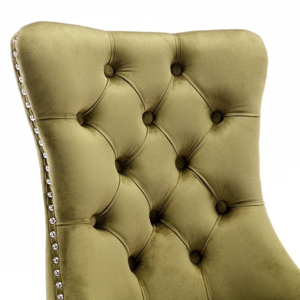 Alt View 4. Loheer - Loheer Olive Green Velvet Dining Chairs Set of 2, Tufted Upholstered High Back Chairs with Nailhead Trim - Olive Green.