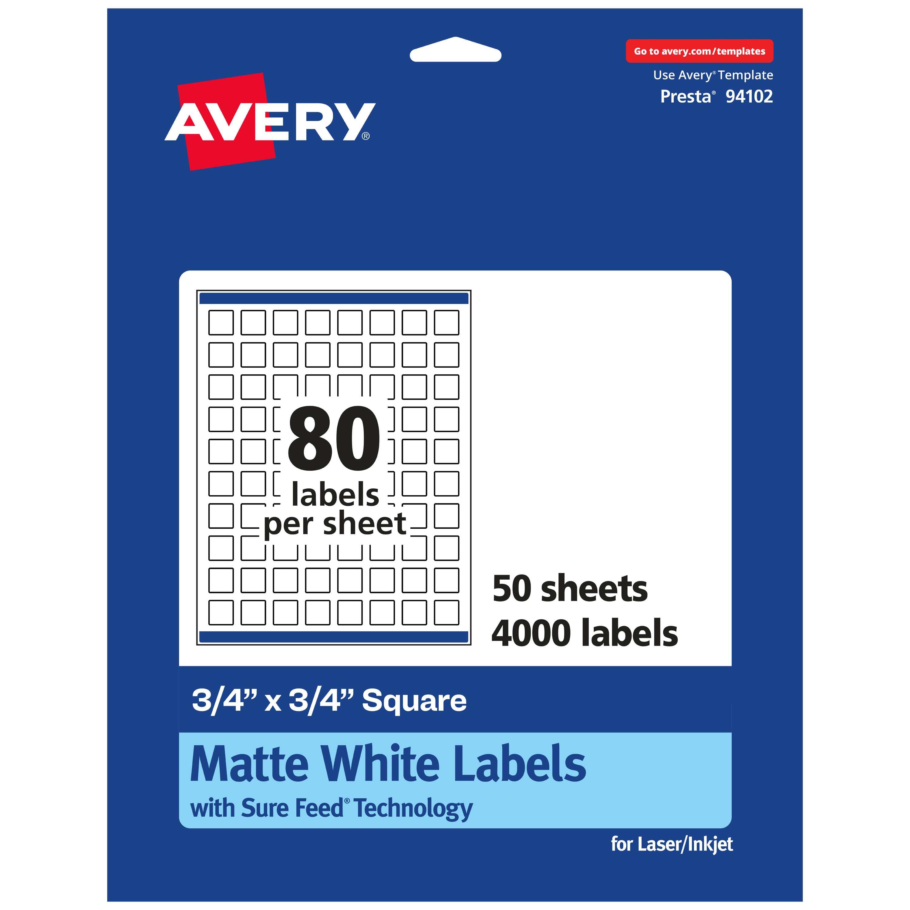 Avery - Matte Square Labels, 3/4" x 3/4", 4,000 Labels - White