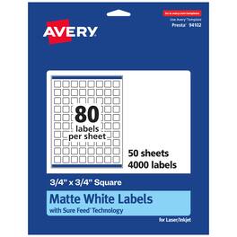 Avery - Matte Square Labels, 3/4" x 3/4", 4,000 Labels - White