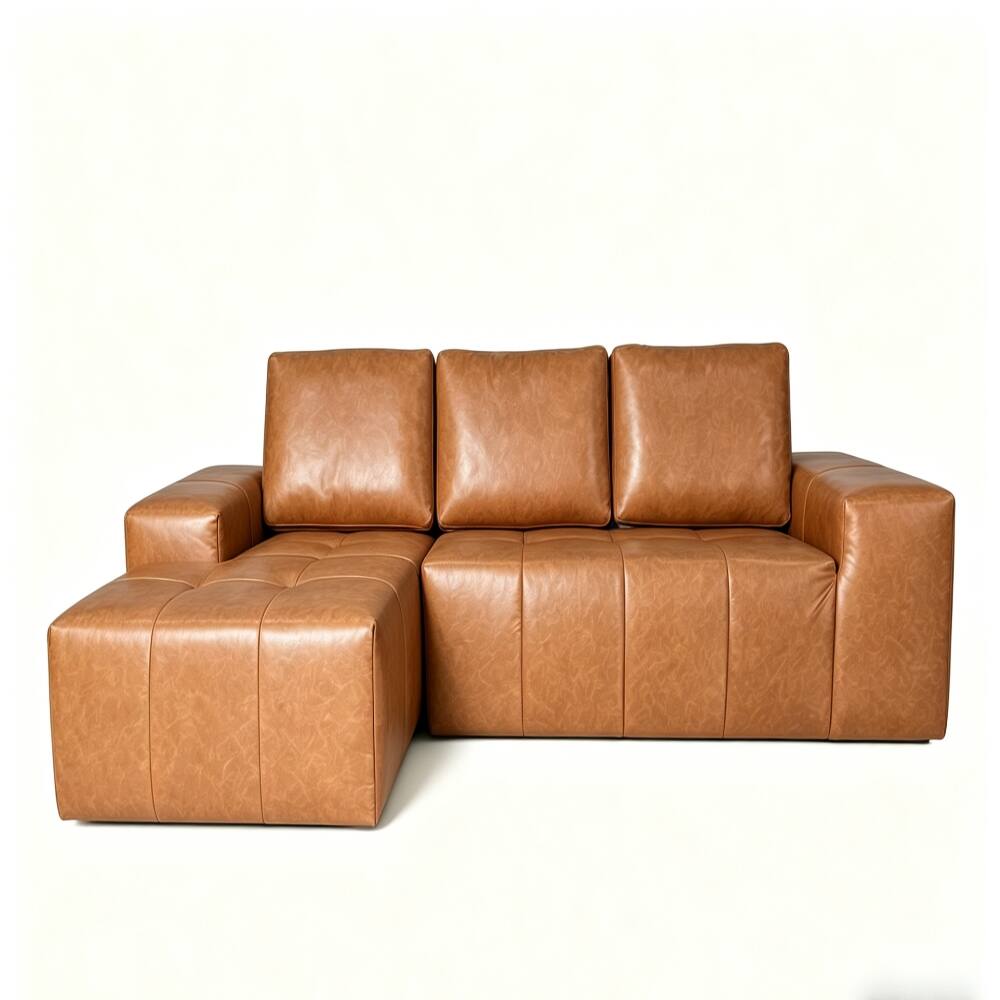 Front. Loheer - Loheer Boneless Couch Cloud Sectional L Shaped Modular Sofa Brown - Brown.