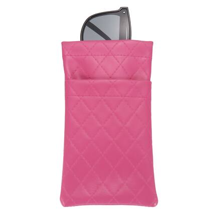 Front. Unique Bargains - 1pc PU Leather Double Squeeze Top Eyeglass Pouch, Soft Travel Case Organizer for Men/Women Sunglasses - Rose.