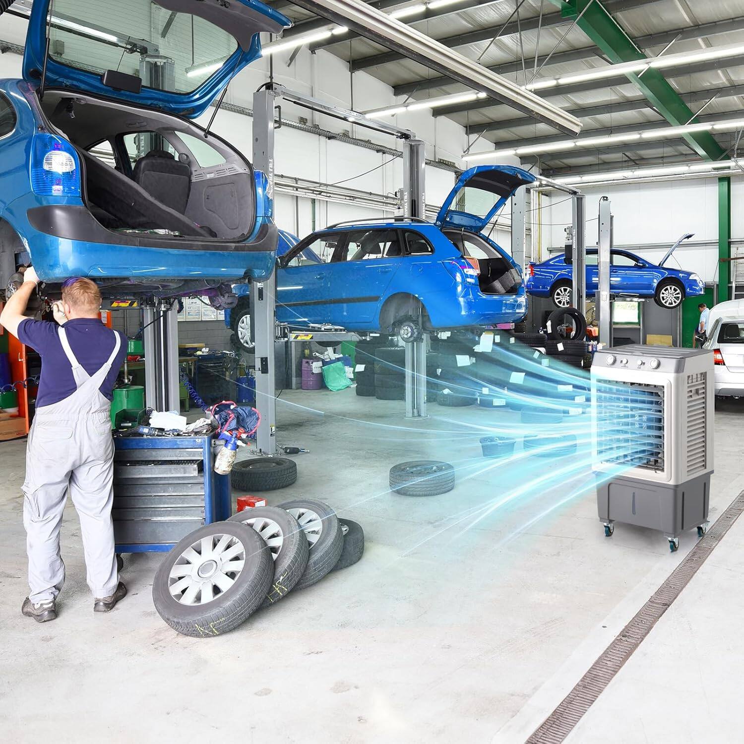 Alt View 8. Winado - 7.9Gallon Evaporative Air Cooler, 2353CFM Portable Swamp Cooler with Knob Control, Oscillation, 3 Speeds &30L Water Tank - White.