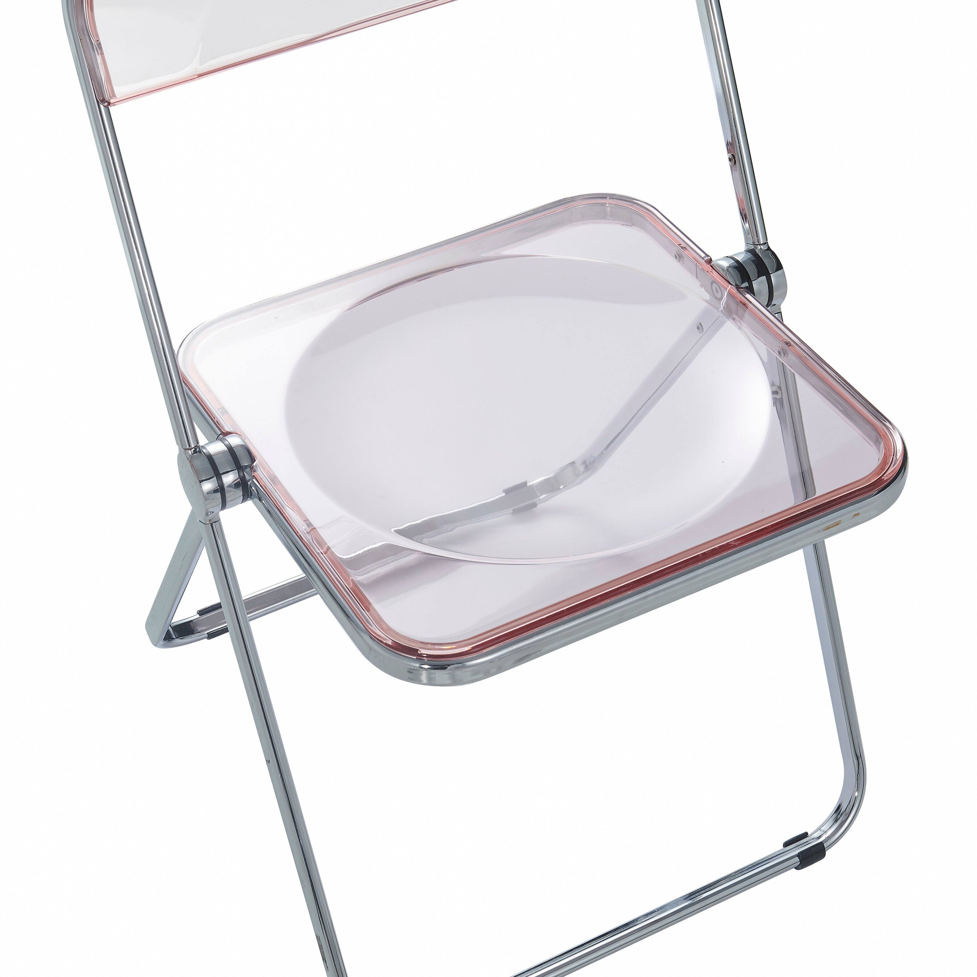 Alt View 7. LeisureMod - Lawrence 2-PCS Clear Accent Chair, Folding Acrylic Design with Chrome Frame, Portable Assembled Seating - Rose Pink.