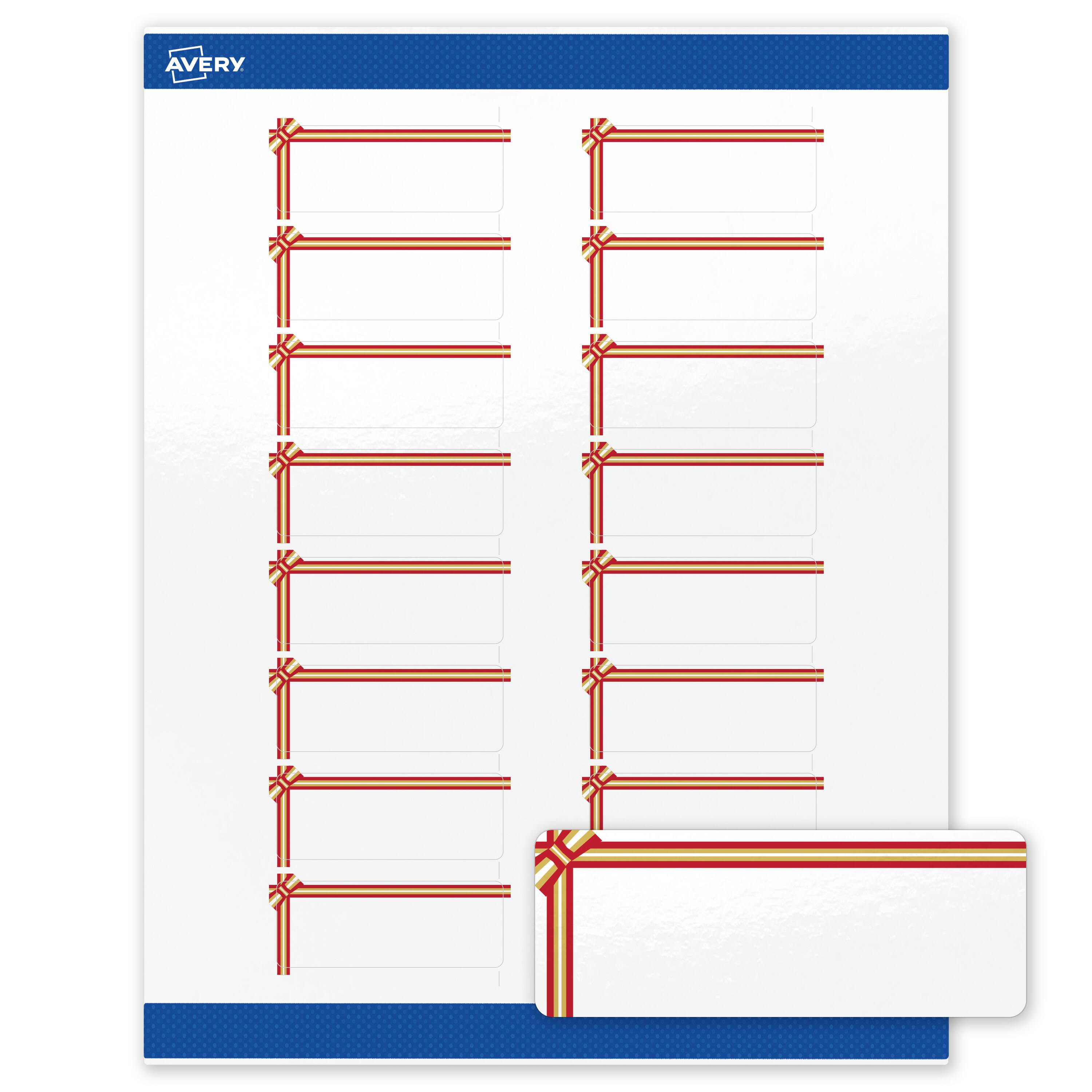 Front. Avery - Avery® Labels, 1" x 2-5/8", Glossy White, Red & Metallic Gold Gift Bow - White.