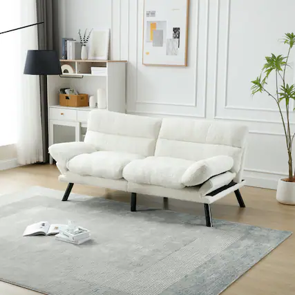 Front. Tiramisubest - Bedroom furniture,Living room furniture,sofa with thick cushion,Sofa bed,Sleeper sofa with metal feet,White - White Teddy.