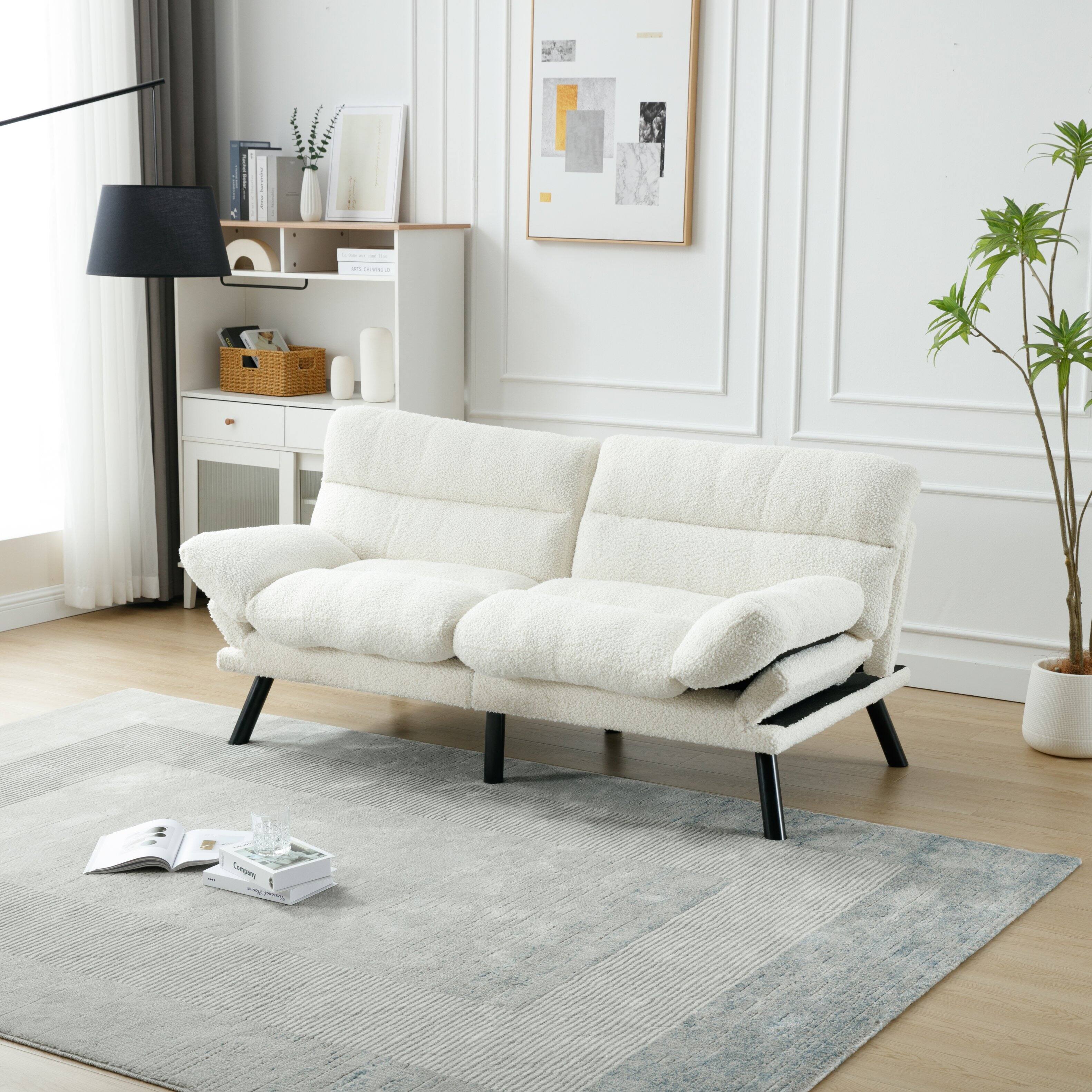 Front. Tiramisubest - Bedroom furniture,Living room furniture,sofa with thick cushion,Sofa bed,Sleeper sofa with metal feet,White - White Teddy.
