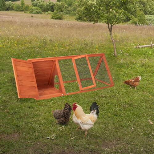 Alt View 4. Winado - Rabbit Hutch Chicken Coop Run A-Frame Wooden Cage w/ 2 Door, Ventilated Wire Fence for Small Animal Outdoor Garden Farms - Natural Wood color.