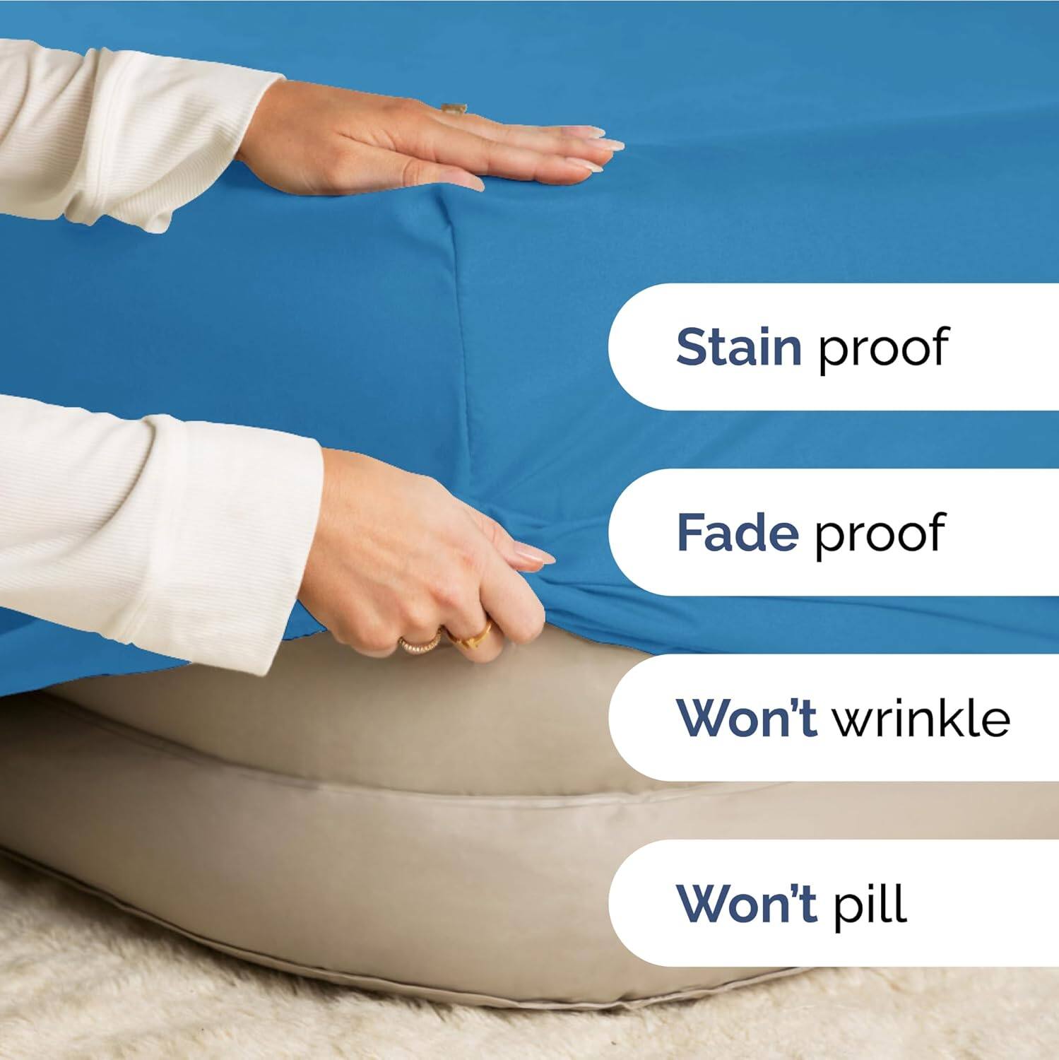 - Stain proof
- Fade proof
- Won't wrinkle
- Won't pill