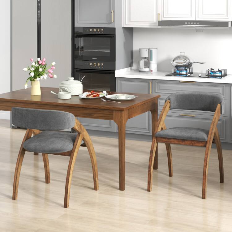 Back. SlickBlue - Set of 2 Dining Chairs with Padded Cushion and Curved Back for Living Room - Walnut.