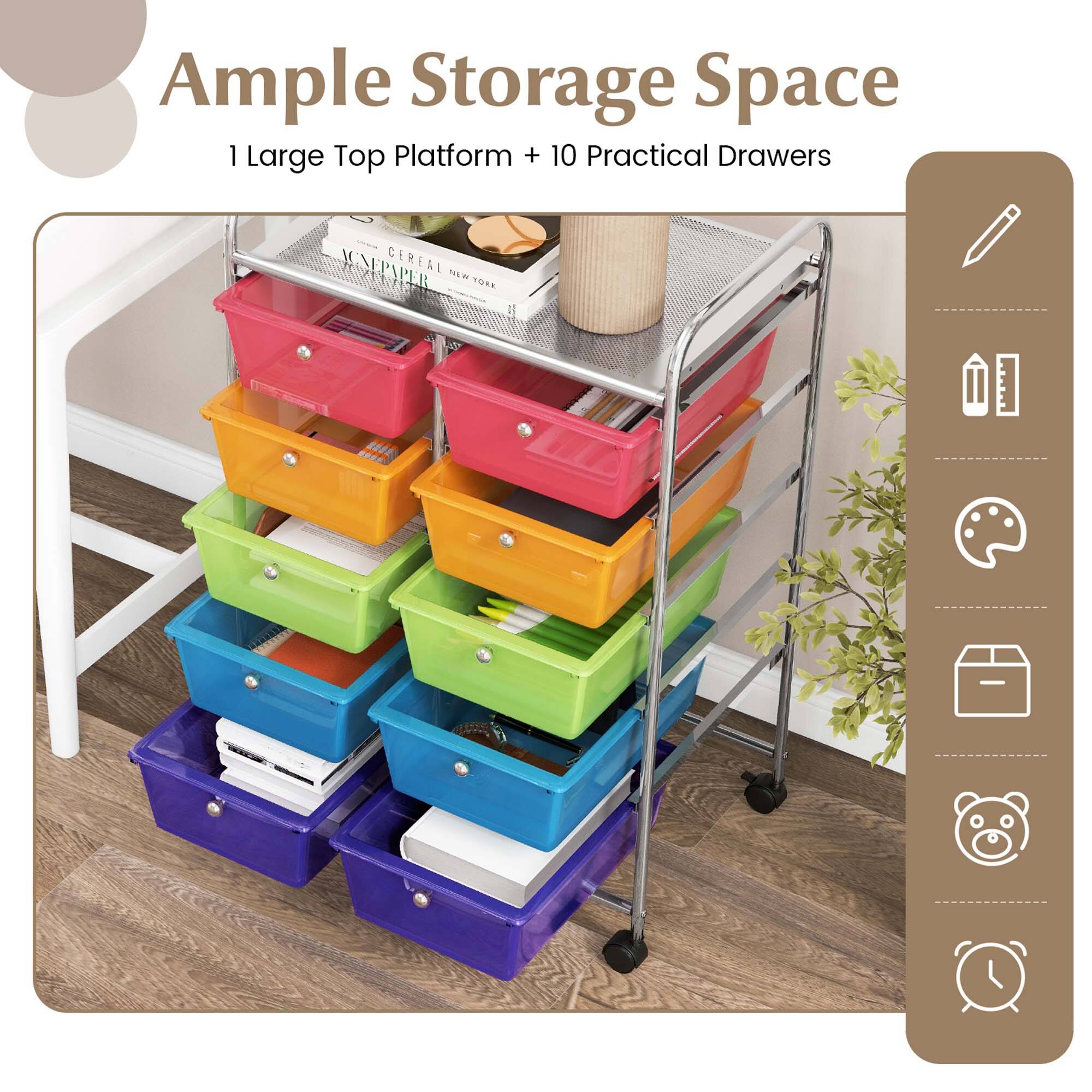 Ample Storage Space: 1 Large Top Platform + 10 Practical Drawers
