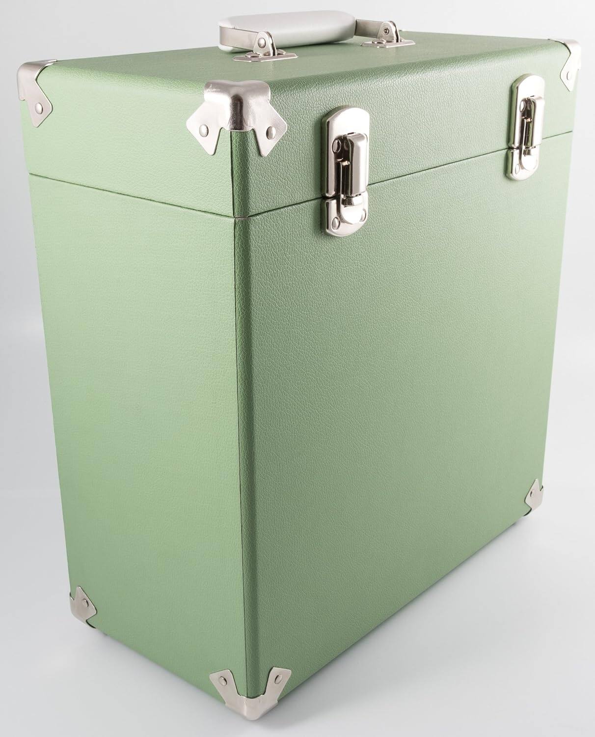 Alt View 2. PopMarket - GPO Retro SWB18GRE 12" Vinyl Record Case 35 Count Capacity with Removable Lid - Green   - VINYL ACCESSORIES - Green.