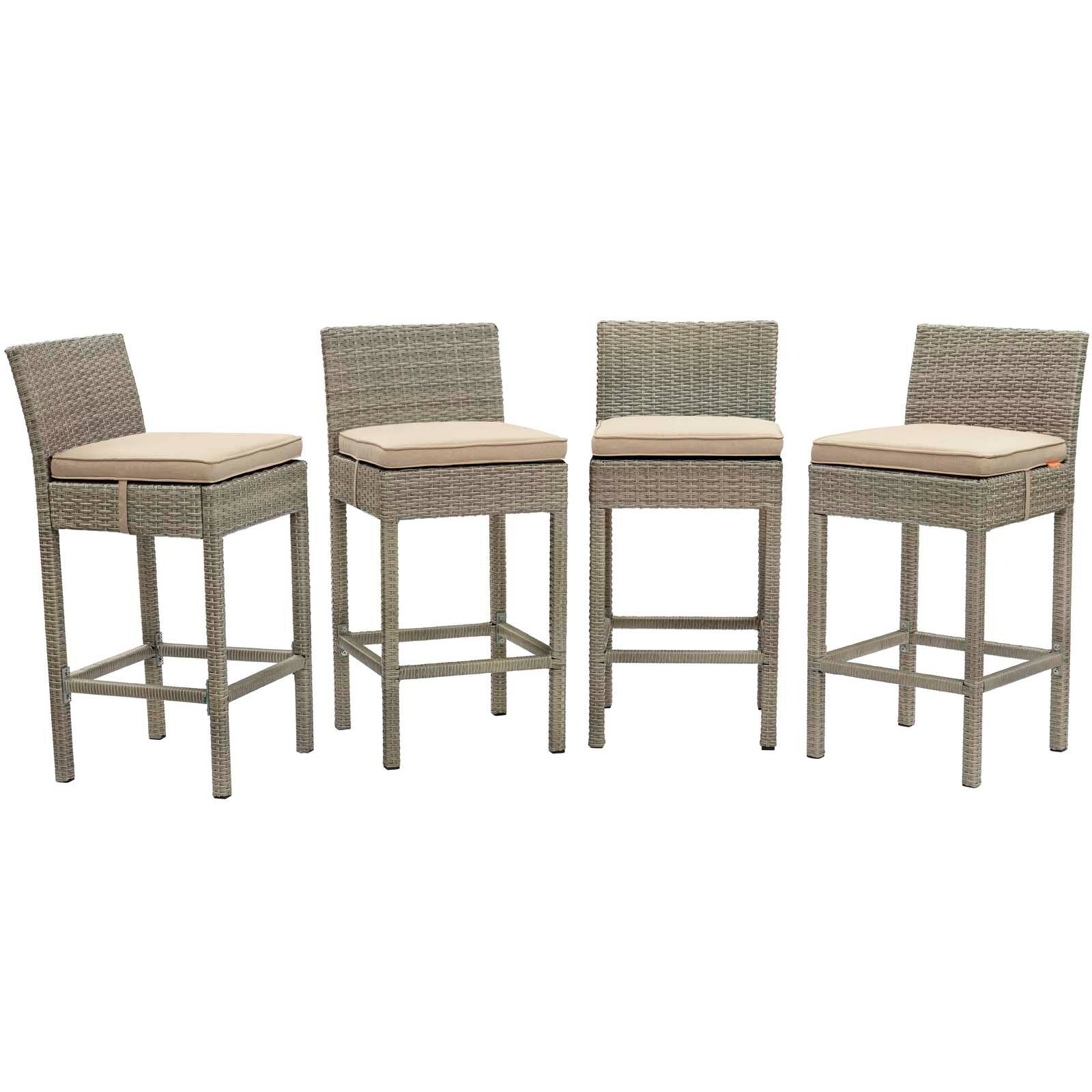 Angle. Modway - Conduit Outdoor Patio Wicker Rattan Bar Stool Set of 4 by Modway - Light Gray Beige.