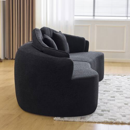 Alt View 1. Anysun - Curved 4-Seat Compressed Chenille Sofa - Long-Lasting Support, Removable Backrest, Retro Style for Small Spaces - Black.