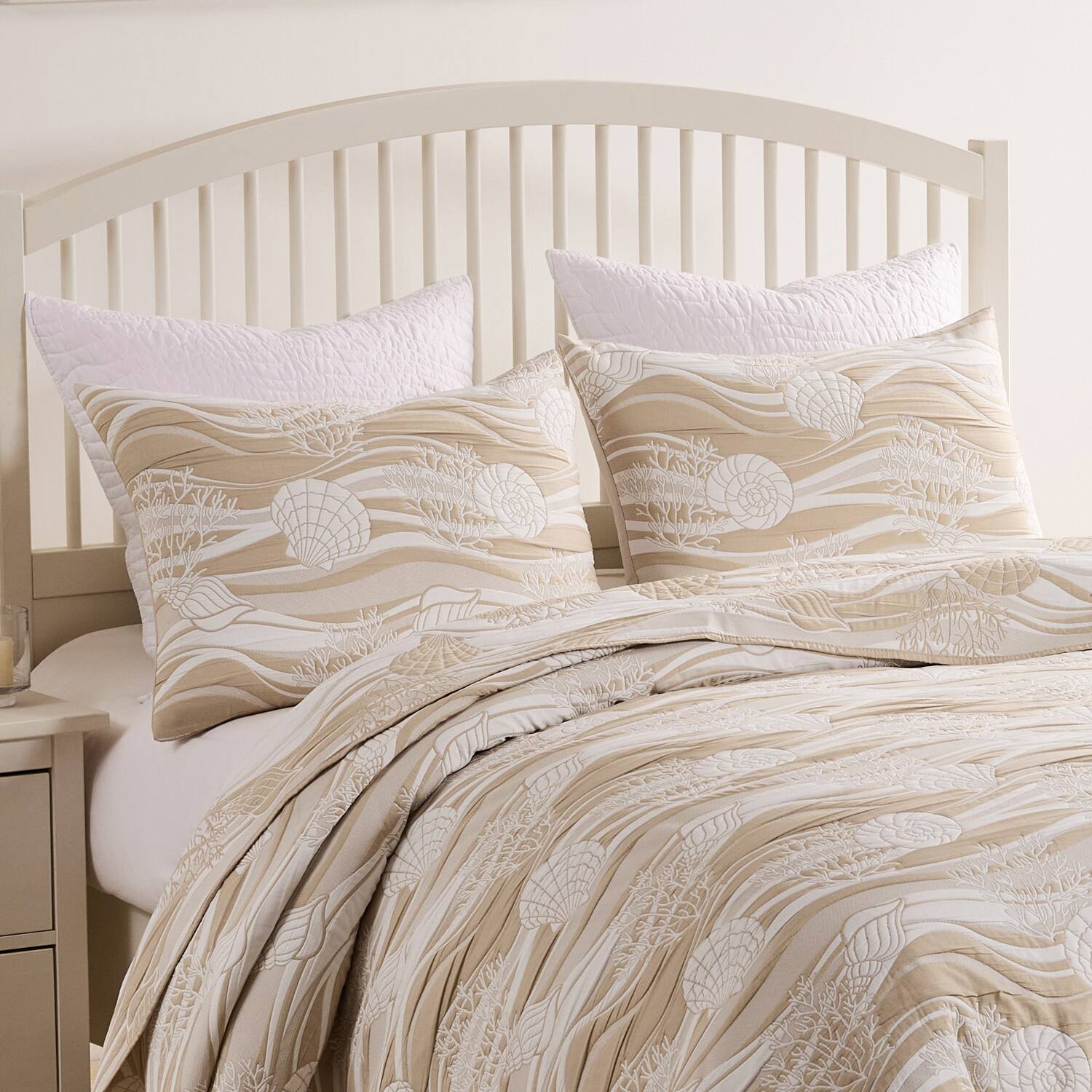 Back. Greenland Home Fashions - Greenland Home Fashions 100% Woven Polyester Jacquard Dover Coastal 20" x 26" Standard Sham Natural - Natural.