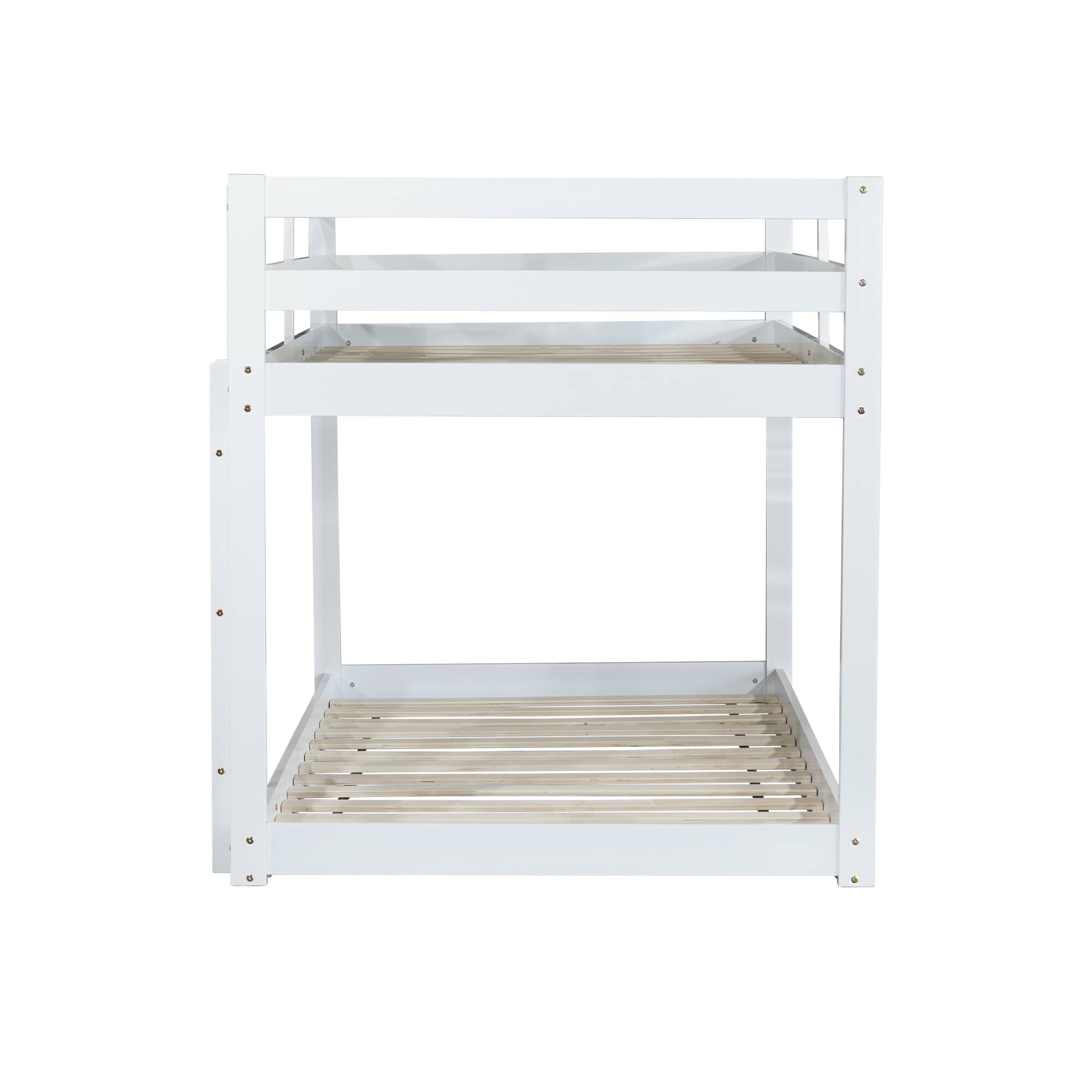 Alt View 5. GOODSILO - Solid Wood Twin Over Twin Floor Bunk Bed with Ladder and Strengthened Slats for Enhanced Stability - White.