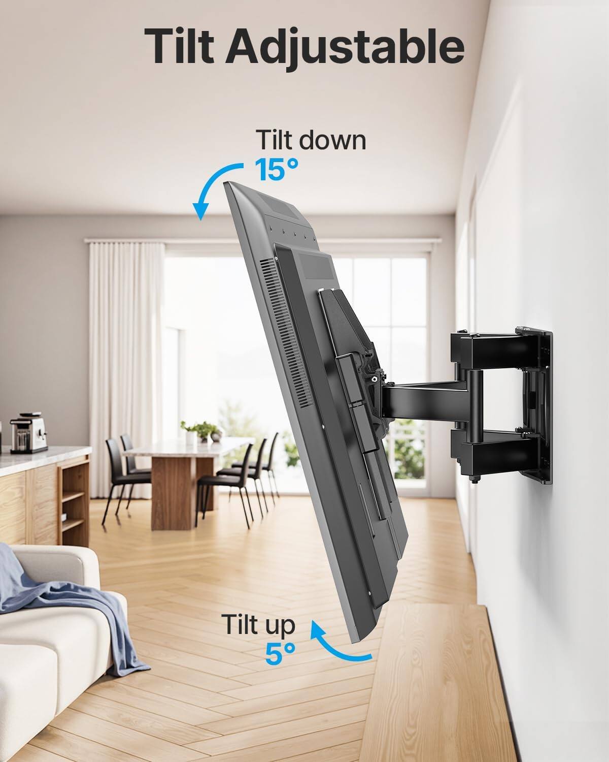 Tilt Adjustable  
Tilt down 15°  
Tilt up 5°