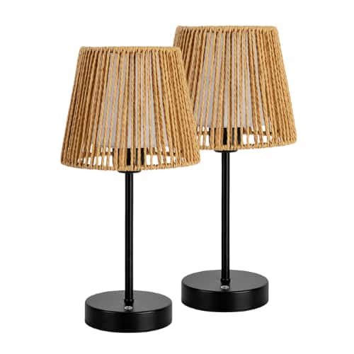 ONEWISH - 2-Pack Cordless Table Lamps with Double Shades – Portable, Touch-Control, Holiday Gift & Home Accent - Black