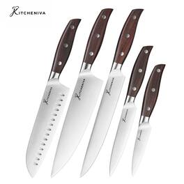 Kitcheniva - 5-Piece German Stainless Steel Kitchen Knife Set with Sandal Wood Handle