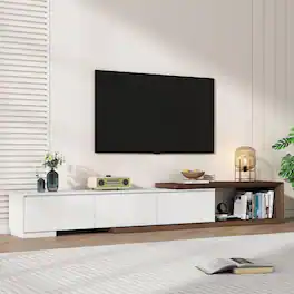 Espafurni - 82 - 107.3 Inch Extendable TV Stand - 3 Drawers, Modern Minimalist Entertainment Center with Reversible Console - White & Walnut