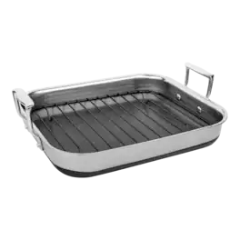 Livwell Brands - DiamondClad™ 14-inch Hybrid Nonstick Stainless Steel Roasting Pan with Basket, Dishwasher Safe, PFOA-free – - Silver/Black