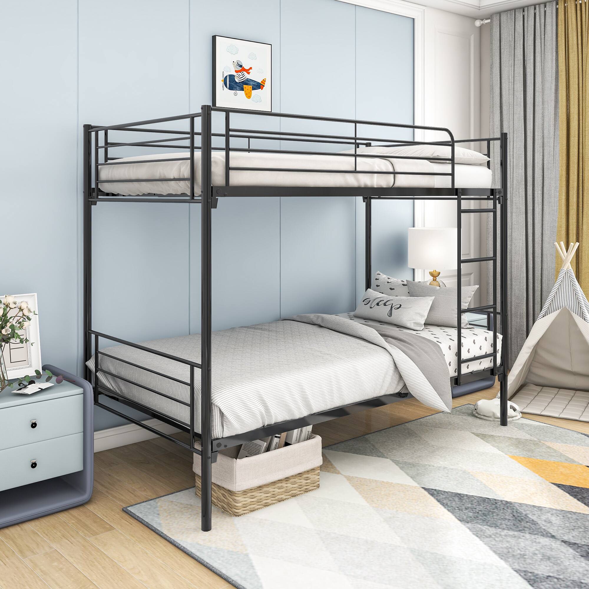 Alt View 3. Ecooso - Twin over Twin Bunk Bed, Metal Frame with Ladder - Black.
