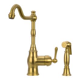 Solid Brass One-Handle 360° Swivel Widespread Kitchen Faucet with Side Spray