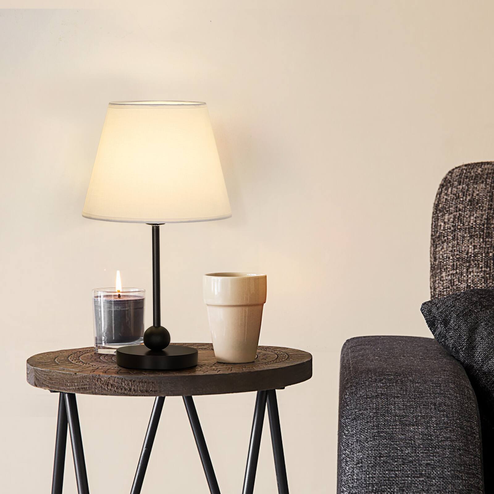 Oumilen 2 Pack Table Lamps – 15.5in Modern Bedside Lamps with Black ...