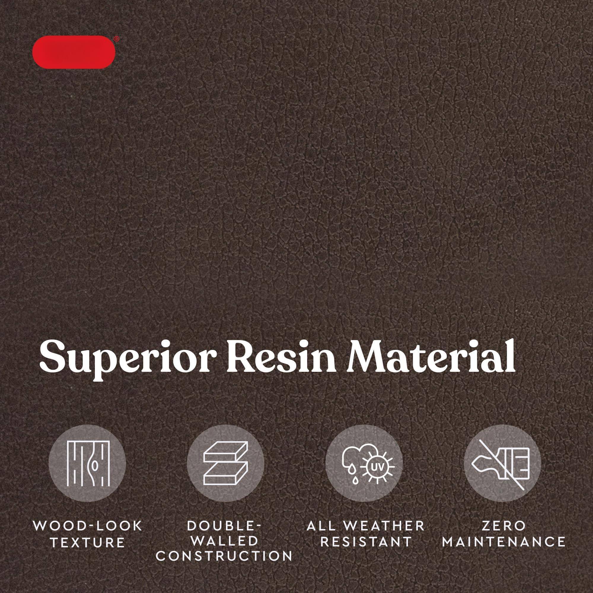 Superior Resin Material

- Wood-Look Texture
- Double-Walled Construction
- All Weather Resistant
- Zero Maintenance