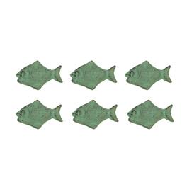 J.D. Yeatts - Set of 6 Verdigris Cast Iron Fish Drawer Pulls Decorative Bathroom Cabinet Knobs - Green