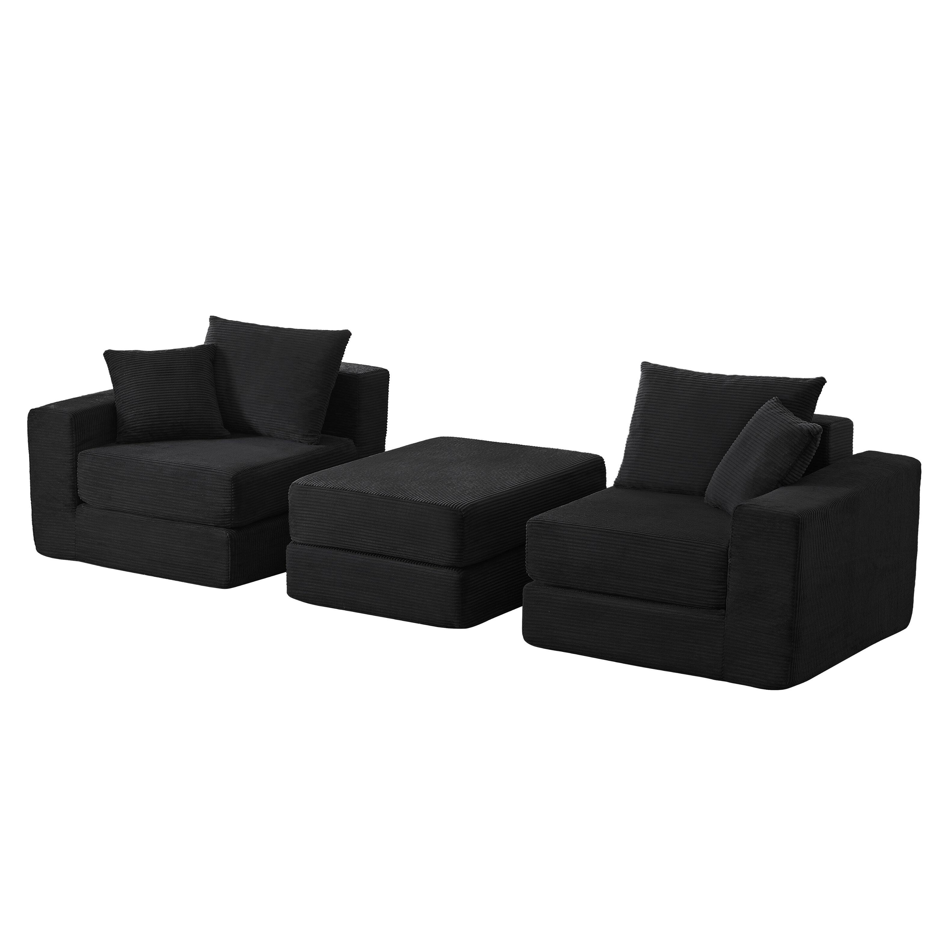 Alt View 6. Loheer - Loheer Modular Sectional Sofa Deep Seat Cloud Couch L-Shape Chaise Sleeper - Black.