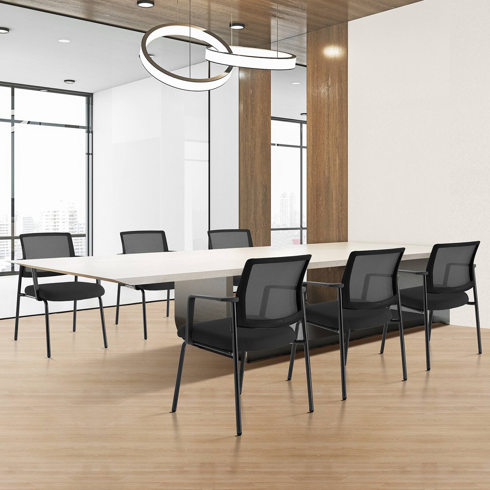 Alt View 4. Spaco - Spaco Mesh Back Stacking Arm Office Chairs, Upholstered Fabric Stacking Chairs, Sturdy Metal Stacking Chairs - Black-2PCS.