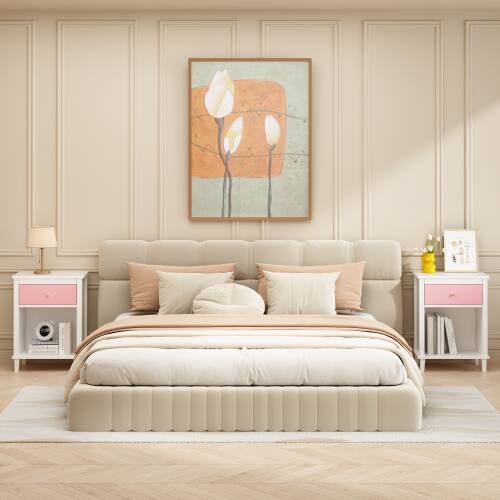 Back. LUCKY ONE - 26.8" Assembled Wooden Nightstand 1-Drawer 1-Shelf for Kids Adults - Pink.
