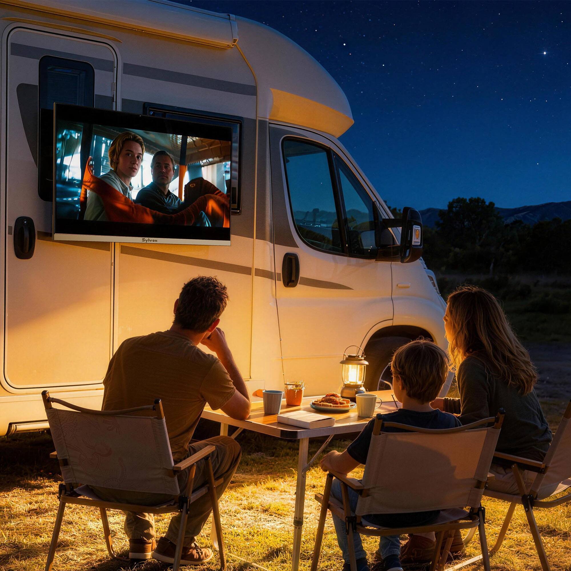 Alt View 4. Sylvox - Limo 27" QLED Google TV Smart RV TV with Built-in DVD Player, 12V/24V 1080P Full HD for Camper - Black.