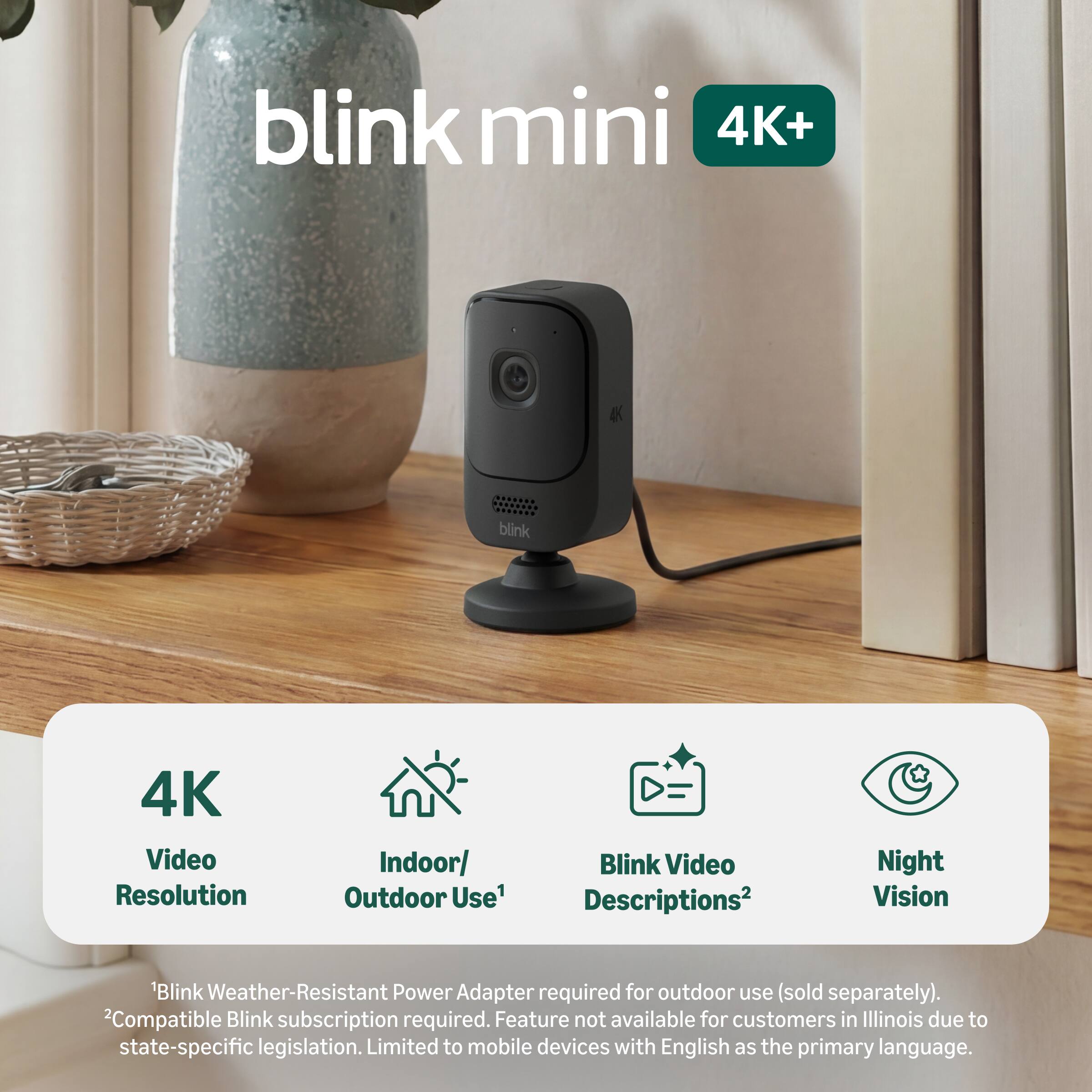 Blink Mini 4K+ (newest model), plug in indoor camera, 4K video ...