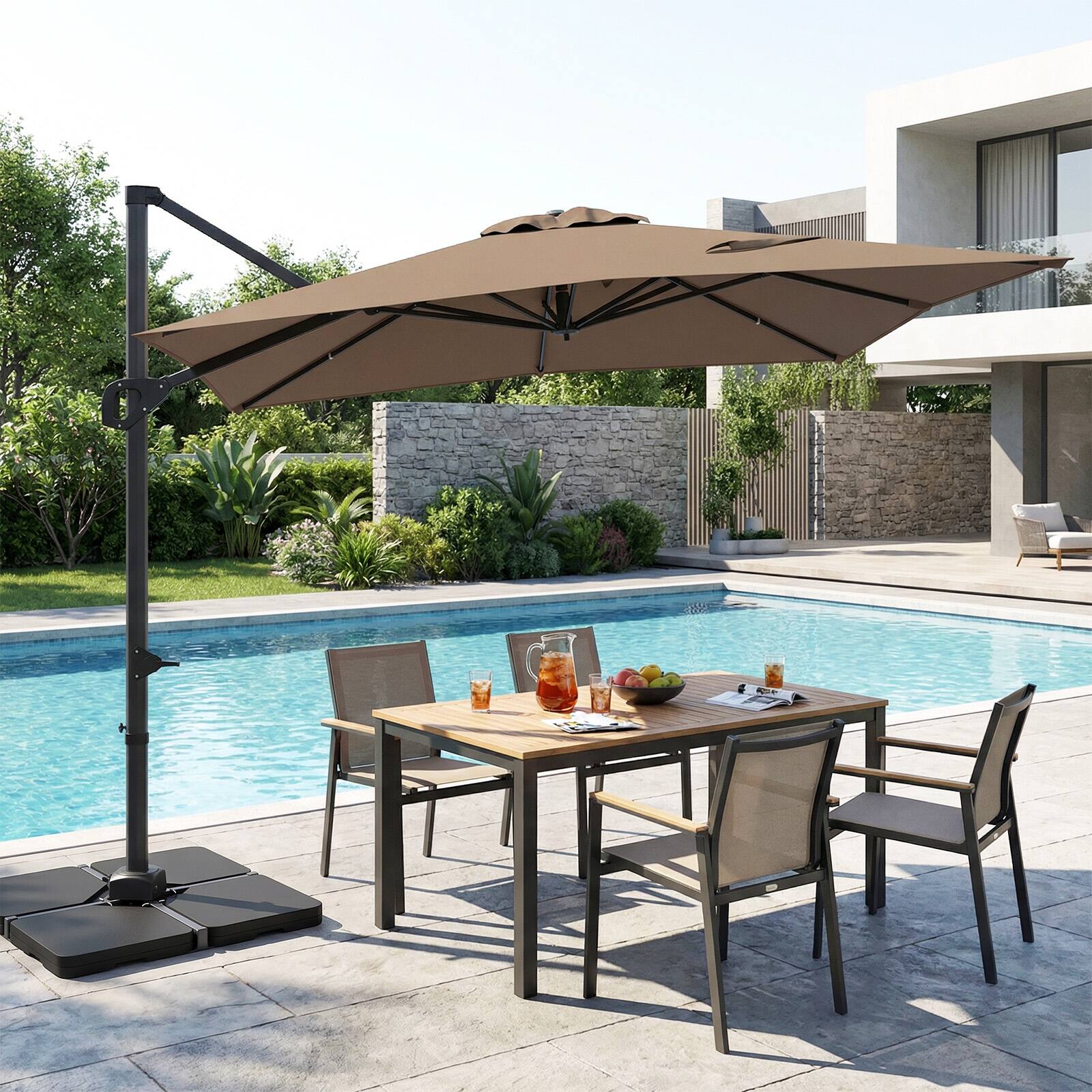 Alt View 3. Costway - Costway Cantilever Umbrella with 220 LBS Base, Offset Hanging Umbrella with 360° Rotation - Tan.