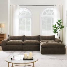 Boyel Living - Fully Compressed Sofa No Assembly Required Brown Chenille 4 Seat - Brown