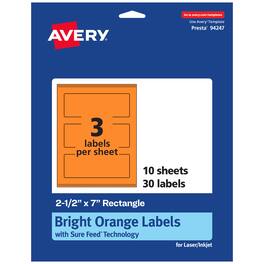 Avery - Printable Rectangle Labels, Bright 2.5" x 7", 30ct - Orange