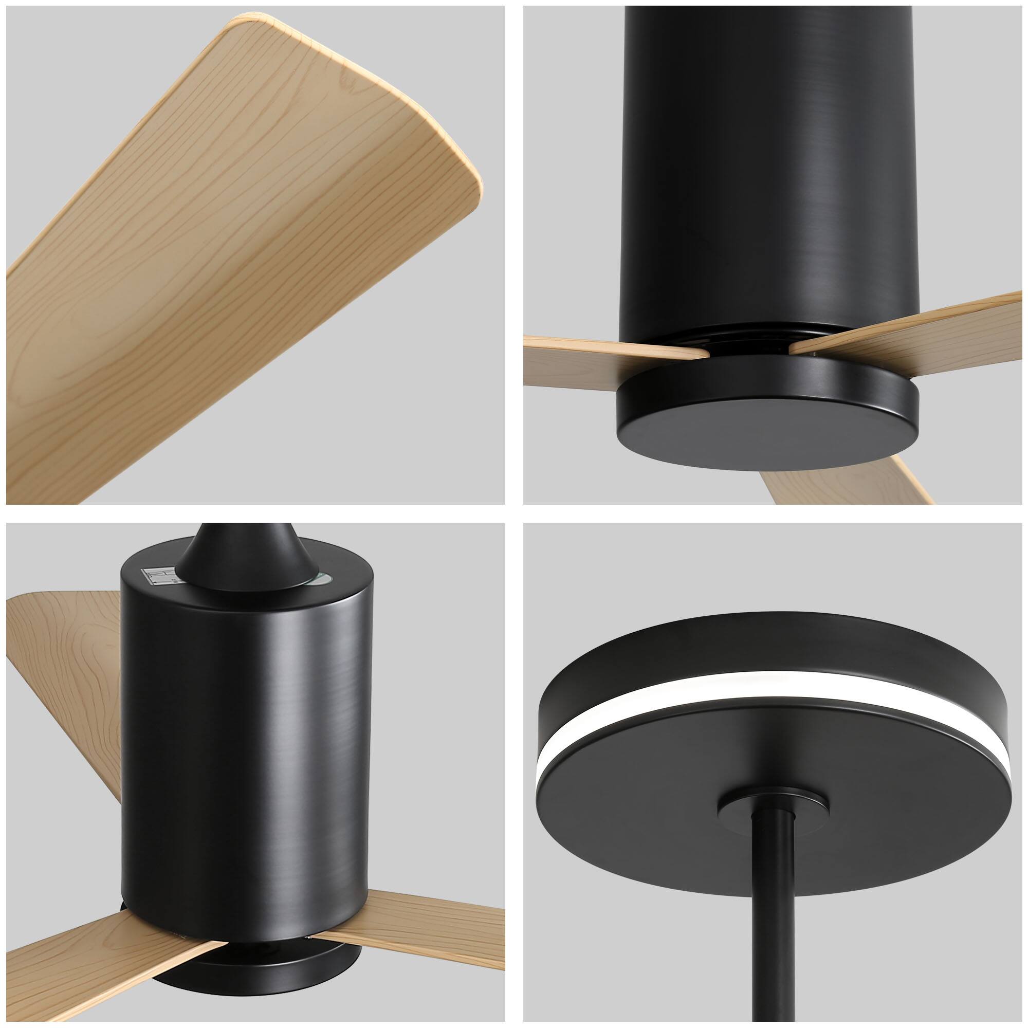 Alt View 4. Sofucor - 52'' Flush Mount Ceiling Fan with Up Light and Remote Control Indoor Outdoor Reversible Dimmable LED Ceiling Fan - Black.