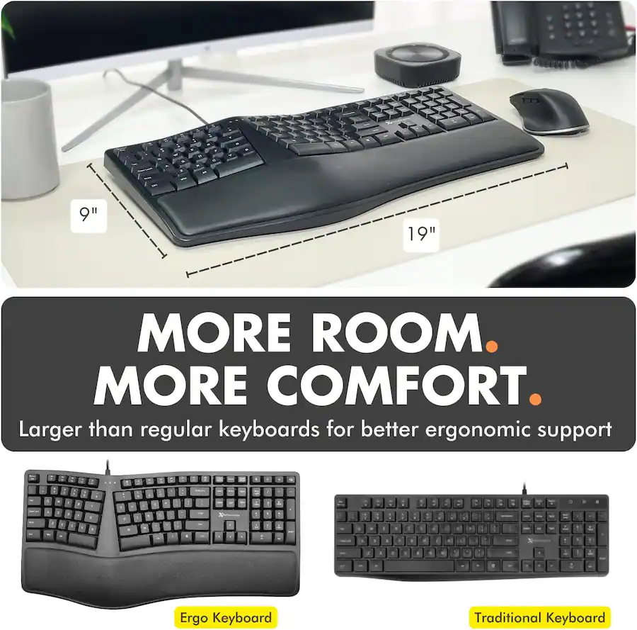 X9 Wired Ergonomic Keyboard with Cushioned Wrist Rest Type Comfortably ...