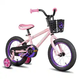 JOYSTAR - Cervine 14" Kids Bike with Training Wheels Basket, Coaster Brake Child's Bike for 3-5 Years Old Boys Girls - Pink