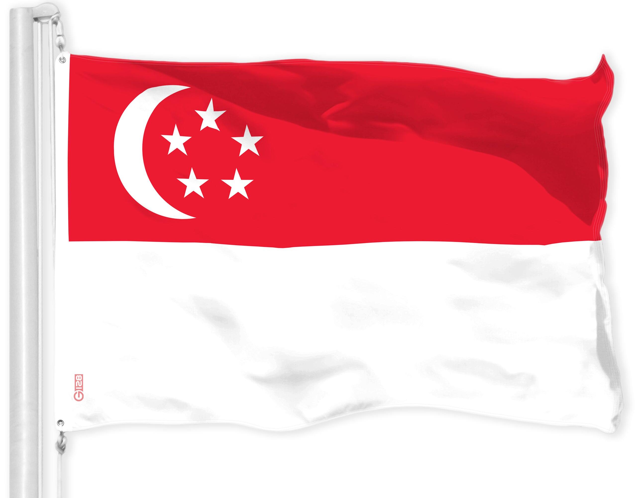 Front. G128 - Singapore National Flag 3x5 ft - 150D Polyester, Brass Grommets, Indoor/Outdoor. - Assorted Colors.