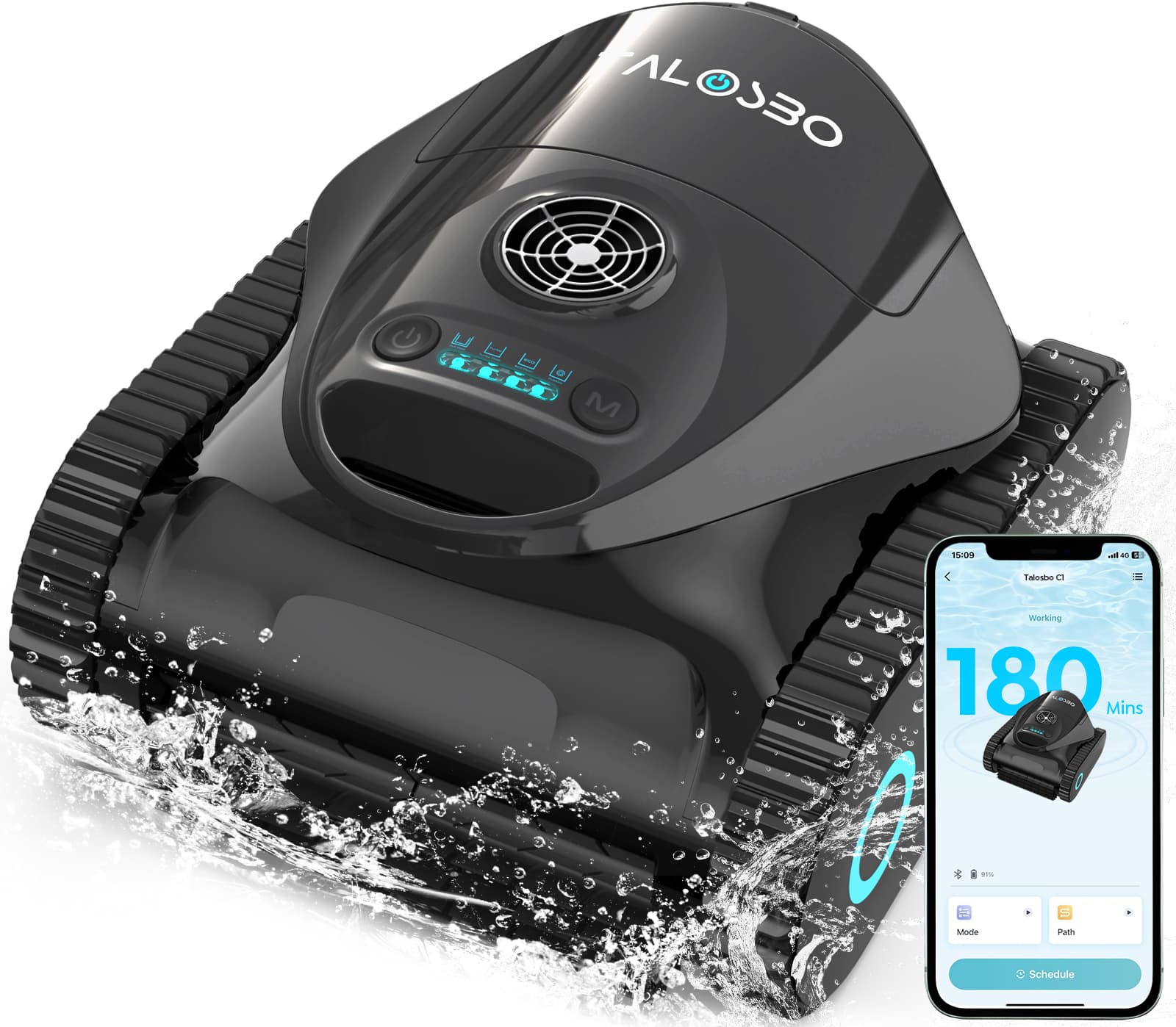 Talosbo - C1 Cordless Robotic Pool Vacuum Automatic Cleaner for Inground Pools up to 1615 sq ft - Black
