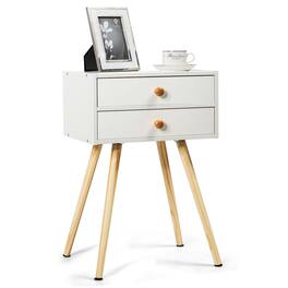 Costway - Mid Century Modern 2 Drawers Nightstand In Sofa Side Table End Table - White