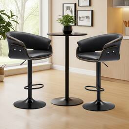 Brick Attic - 2PCS 24"-32"Adjustable Height Upholstered Low Back Bar ,360° Swivel PU Counter Stool with Footrest - Black