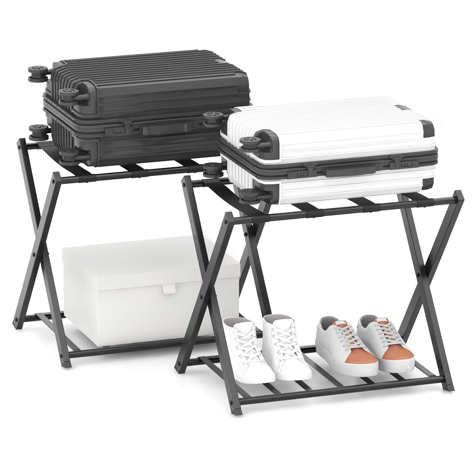Front. Costway - Costway Set of 2 Folding Metal Luggage Rack Suitcase Shoe Holder Hotel Guestroom w/Shelf - Black.