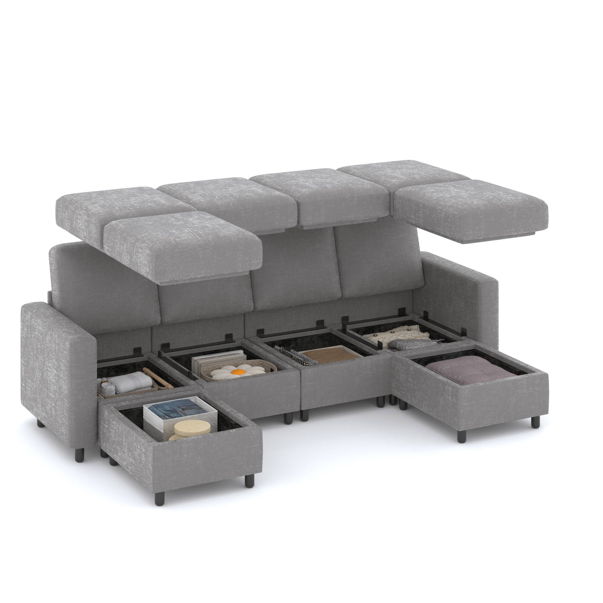 Alt View 8. U-HOMY - U-HOMY 6-Piece Modular Sectional Sofa with Storage, Reversible L-Shaped Couch - Light Grey.