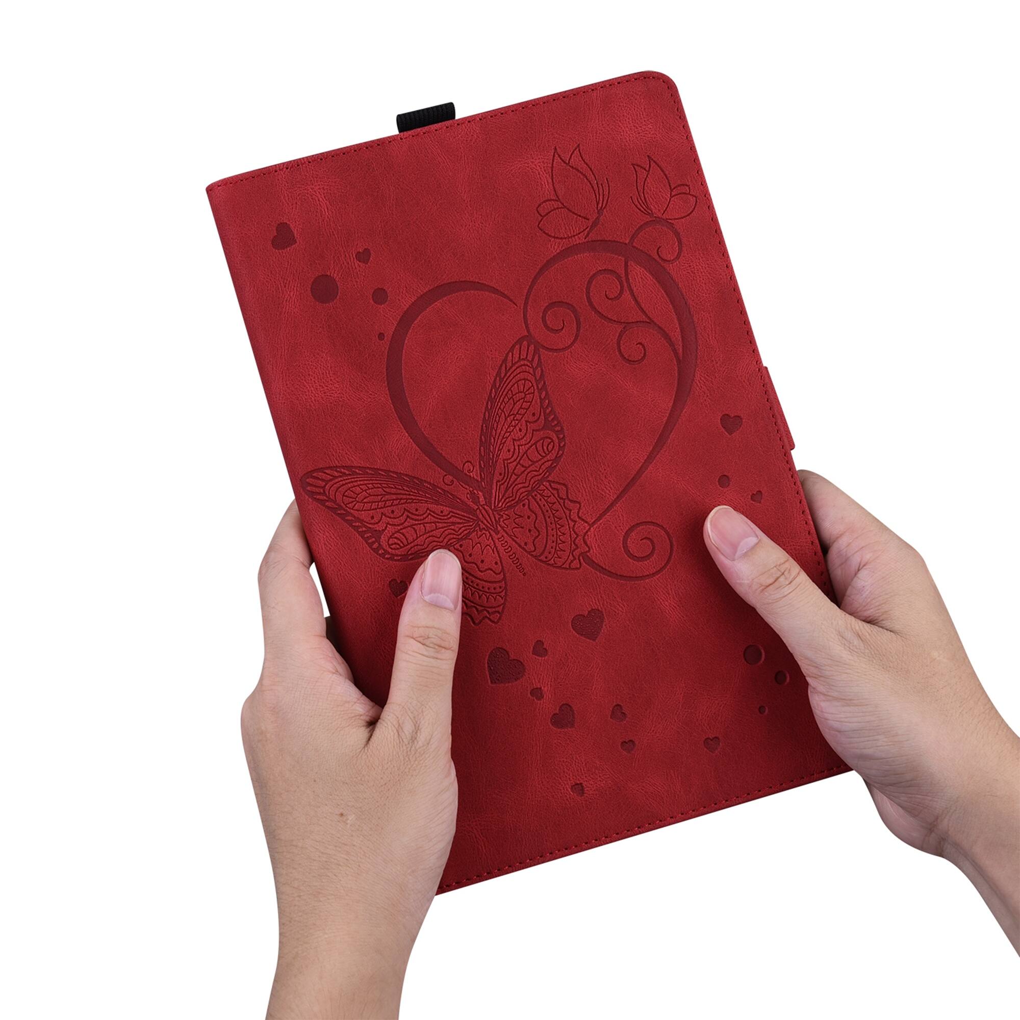 Alt View 2. Dteck - For Apple iPad (A16) 11" 2025 & iPad 10th 2022 PU Leather Embossed Butterfly Folio Case+Card Holder Flip Stand Cover - Red.