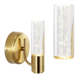Jonathan Y - Bolha 5.5" 1-Light Minimalist Modern Bubble Acrylic/Iron Integrated LED Vanity Light - Brass Gold
