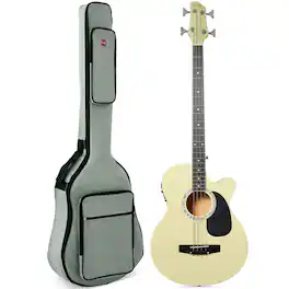 Best Choice Products - Acoustic Electric Bass Guitar w/ Equalizer, Truss Rod, Padded Gig Bag - Cream White