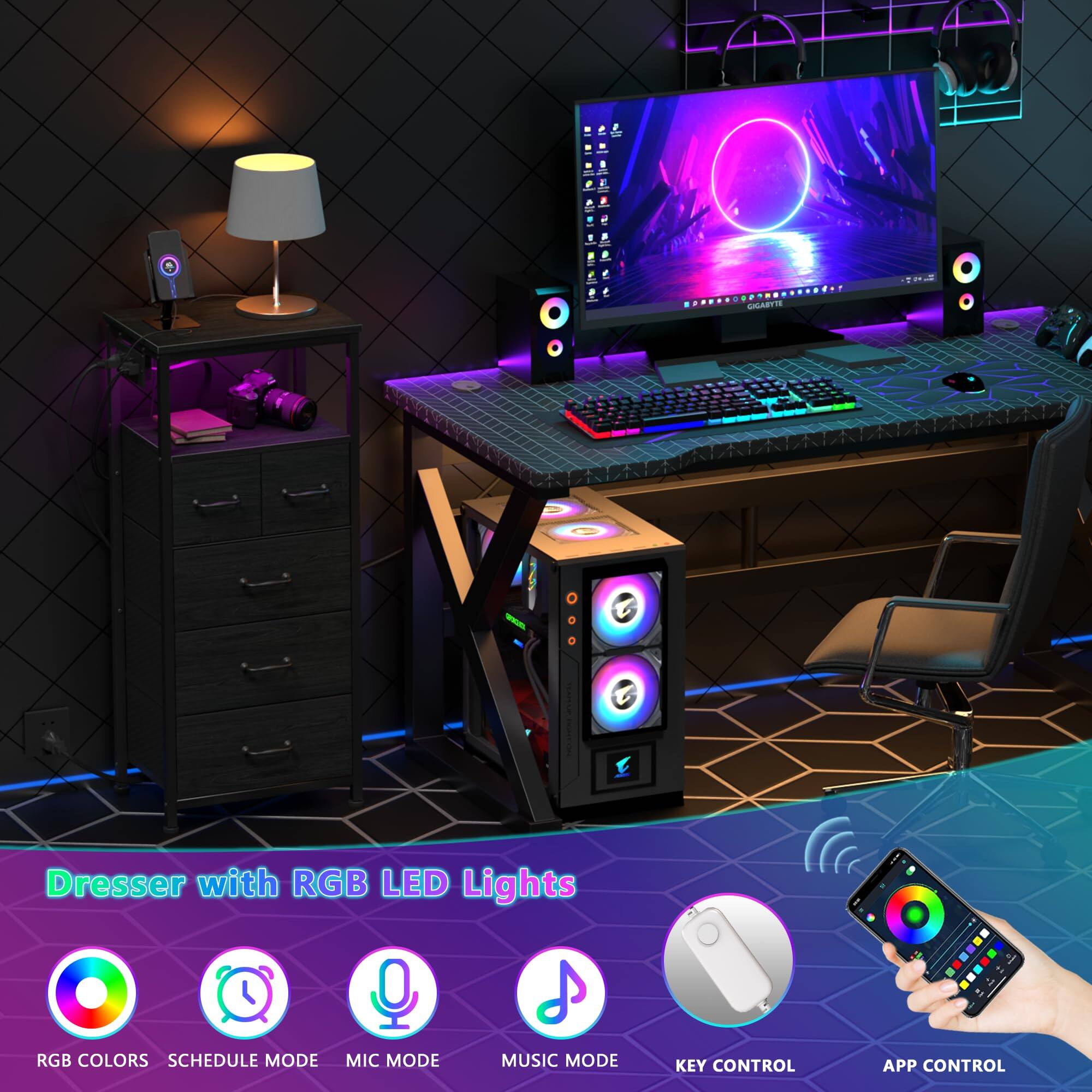 Dresser with RGB LED Lights

- RGB Colors
- Schedule Mode
- Mic Mode
- Music Mode
- Key Control
- App Control